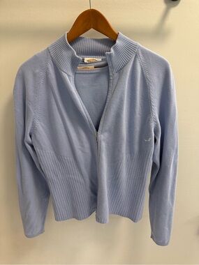 Vintage Talbots Light Blue Zip-Up Knit Cardigan and Shirt Set